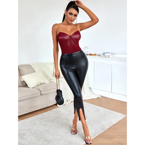 BURGUNDY CHAIN STRAP BODYSUIT - Picture 2 of 5